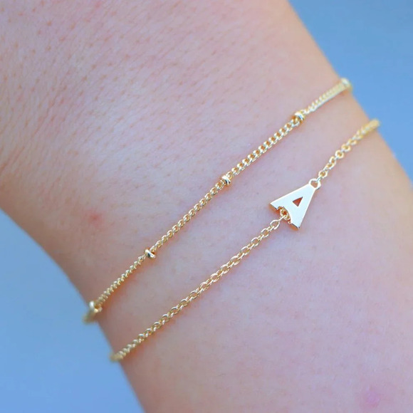 💛LIMITED EDITION!! Letter A-Z Initial Gold Bracelet 2 Layered Chain, ELDM22188 - Picture 1 of 13